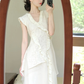 Hollow design dress gentle style first love waist temperament long dress R0731