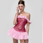 Pink one-shoulder waisted tutu skirt homecoming dress R2957