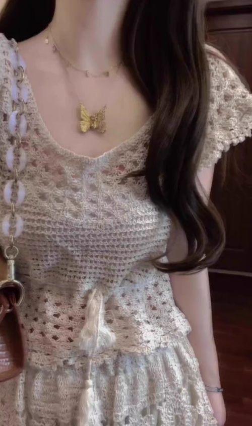 Pure outfit set casual green small flying sleeve top short skirt two-piece set R0835