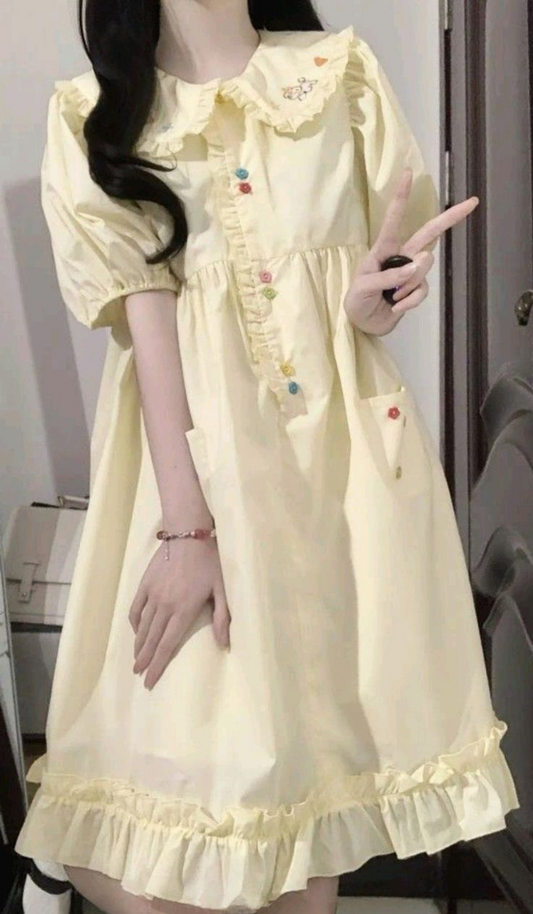 Cute Puff Sleeves Women's Homecoming Dress Pastel Yellow Waist Fitted Short Prom Gown Birthday Dress RS3323