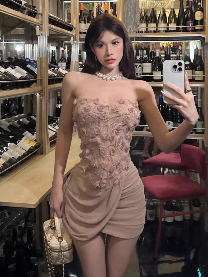 Large size French sexy tube top slim fit top irregular pure desire hip skirt suit R1853