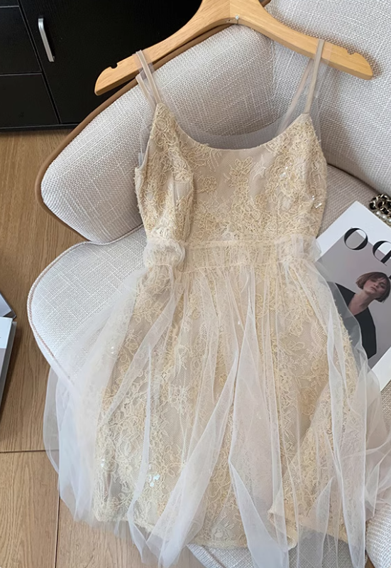 Sweet and spicy suspender dress for women new style waist slim mesh lace waist short skirt R3988