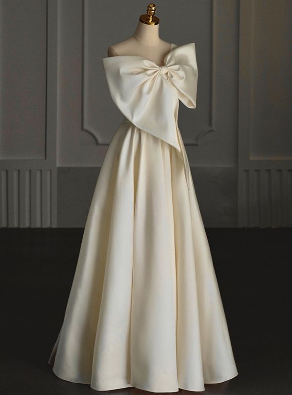 Silky Bow Women's Prom Gown Ivory Waist Fitted Maxi Evening Dress Birthday Dress — Fall Outfit 2026 New  RS3272