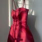 Red suspenders waist slim A-line short skirt homecoming dress R3405