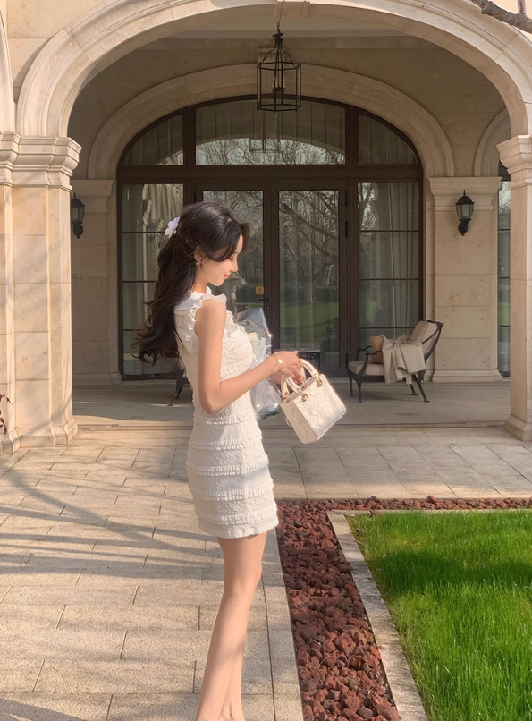 White sleeveless dress for women, new style, beautiful, unique, slim fit, elegant dress R4420