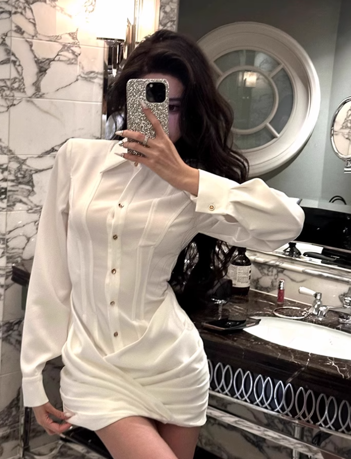 Large size French pure desire niche design dress hot girl shirt hip skirt R1882