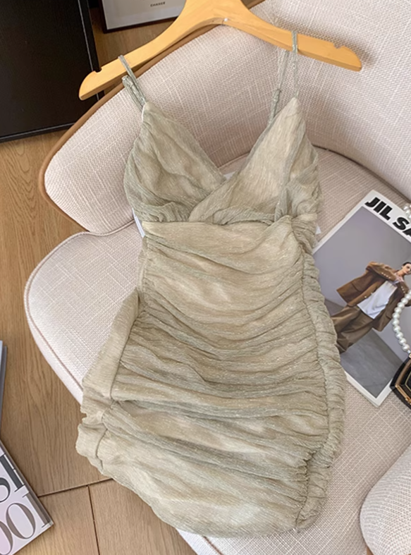 Pure sexy v-neck suspender dress for women new style waist slimming temperament short hip skirt R3996