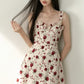 White retro rose flower strap waist slim short skirt homecoming dress R3230