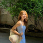 Blue checkered suspenders waist slim short skirt homecoming dress R3346