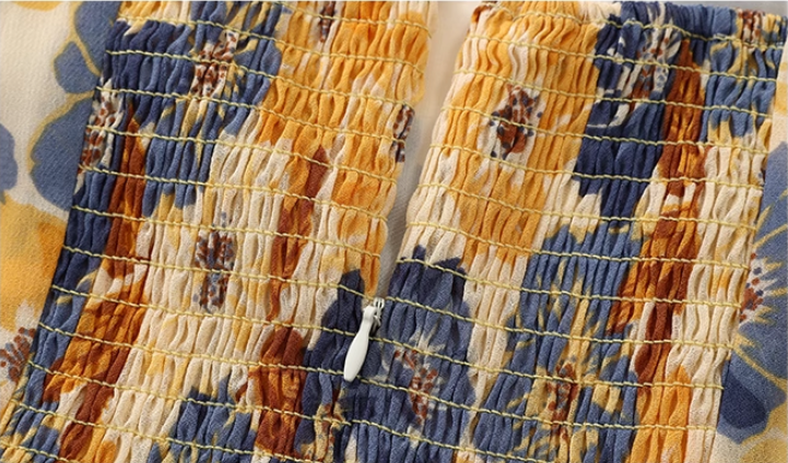 French holiday style niche yellow 2025 new dress floral high-end R2600