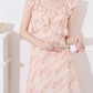 French dress new summer design niche temperament high-end pink floral waist skirt R4217