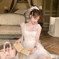 White tulle polka dot halter dress for women's summer French dress R4785