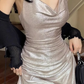 Sexy hot girl swing collar halter neck shiny dress 2025 large size waist drawstring hip skirt R1272