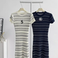 Round neck striped knitted dress for women 2025 summer small fragrance style medium long skirt R0288