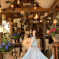 Blue floral suspender dress, elegant waist and hip fishtail skirt R0630