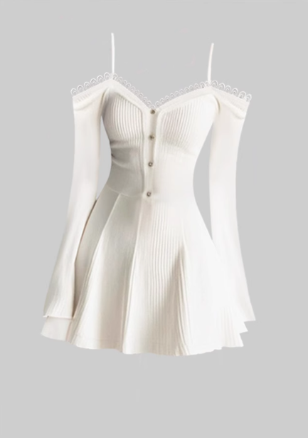 Pure desire style one-shoulder sling dress 2025 temperament waist A-line short skirt R1270