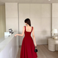 Red square neck suspender dress niche high-end a-line long dress certificate dress R1478