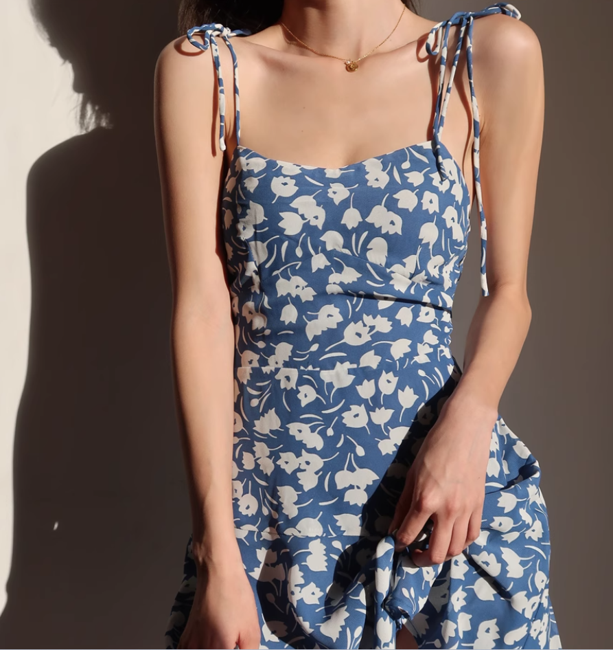 Retro girl slim fit floral dress waist suspender dress short skirt R2824