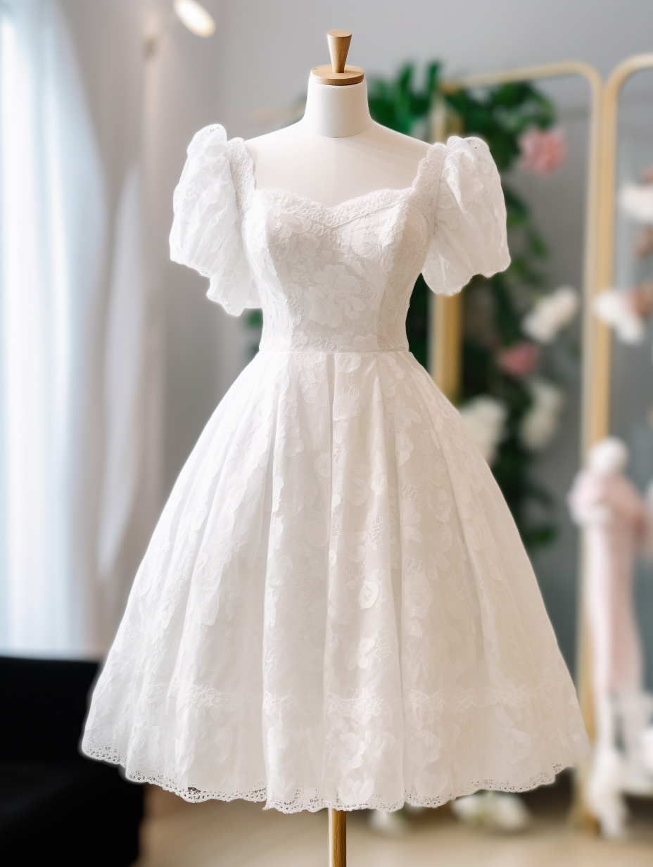 Tea break French style white puff sleeve dress fluffy princess dress high-end dress R1652