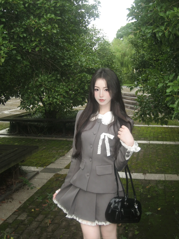 French gentle college style dress suit skirt fake two-piece suit jacket skirt R1651