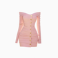 Temperamental lady one-shoulder long-sleeved dress 2025 waist-hugging hip short skirt R1307