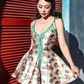 Retro color green edge sling satin waist slim short skirt homecoming dress R2964