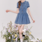 Vintage denim dress with baby doll collar, puff sleeves and waist-hugging tutu skirt R4543