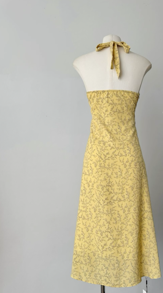 Halter neck dress summer floral slim long dress R2105