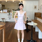 Navy collar bow waist dress summer French fashion temperament skirt R4738