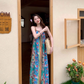 Fairy ethnic style holiday travel wear floral suspender long skirt loose oil painting dress R1750