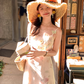 Pink long printed waist fishtail suspender dress for women summer French style slim temperament skirt R4821
