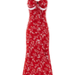 2025 Summer New Red Floral Sexy V-neck Mid-length Holiday Suspender Dress R0919