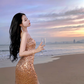 Sexy gold sequined suspender dress with slit hip-hugging holiday beach dress dress R1490