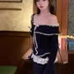 Pure desire design one shoulder short top 2025 lace patchwork skirt suit R1372