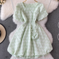 French retro temperament puff sleeve square neck waist slim dress petite short puffy princess dress R0354