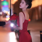 Burgundy suspender dress with sexy swaying collar and slits, slim fit and hip-hugging holiday outfit R1472
