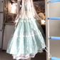Green fake two-piece floral suspender dress gentle temperament waist A-line long skirt R0692