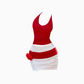 American hot girl halter neck backless top 2025 large size contrast color hip skirt suit R1395