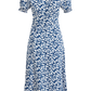 2025 Summer New French Square Neck Blue Temperament Floral Holiday Platycodon Dress R0945