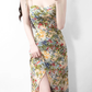 2025 summer new high waist oil painting slim waist floral holiday suspender dress R0931