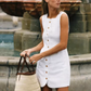 Dress White French Sleeveless Single Breasted Slim Fit A-Line Short R2910