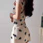 French retro square neck dress, slim fit and sexy hip hugging skirt, short skirt R2864
