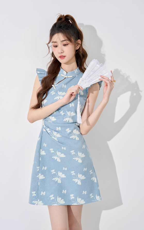 Denim dress for women summer new French style waist high-end mid-length niche design skirt R4421
