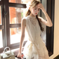 Apricot mid-length waist hollow embroidery polka dot dress summer French retro temperament skirt R4702