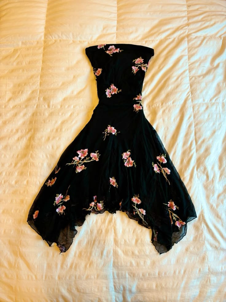 Black tube top slim waist floral irregular skirt dress homecoming dress R2676