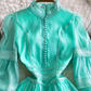 Lace splicing lantern sleeve winter short skirt lady French temperament waist slim ruffled small dress R0317