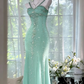 Lake blue halter-neck fitted waist bodycon long ball gown R6545