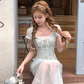 Waist-cinching square-neck short-sleeved dress for women, a summer French retro slimming and elegant dress R4790