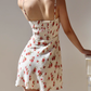 French retro floral sexy waist suspender dress A-line short skirt R2826
