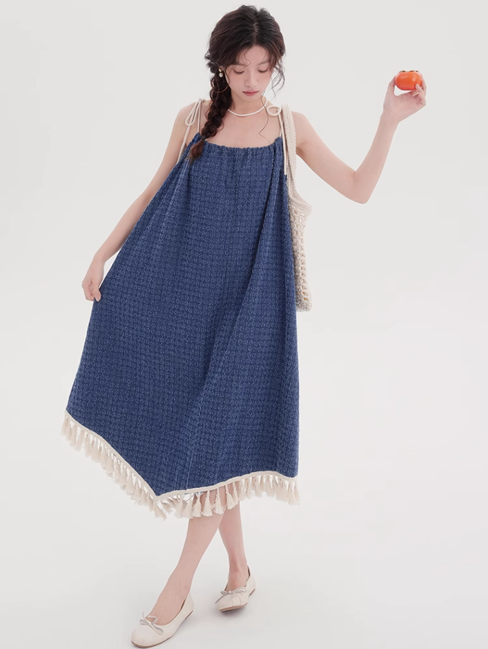 Denim suspender dress with cardigan two-piece suit new style beautiful western-style suit R2358